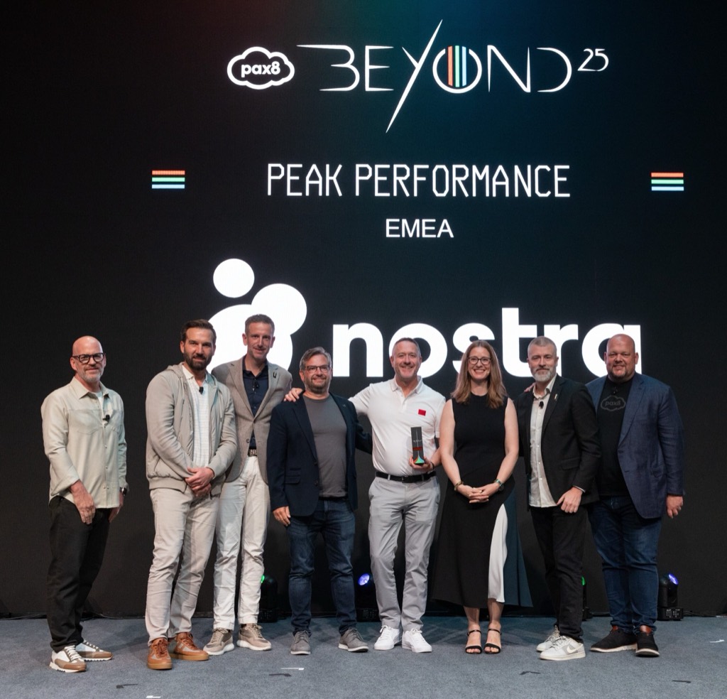 Nostra team accepting the Pax8 Beyond Peak Performance EMEA award