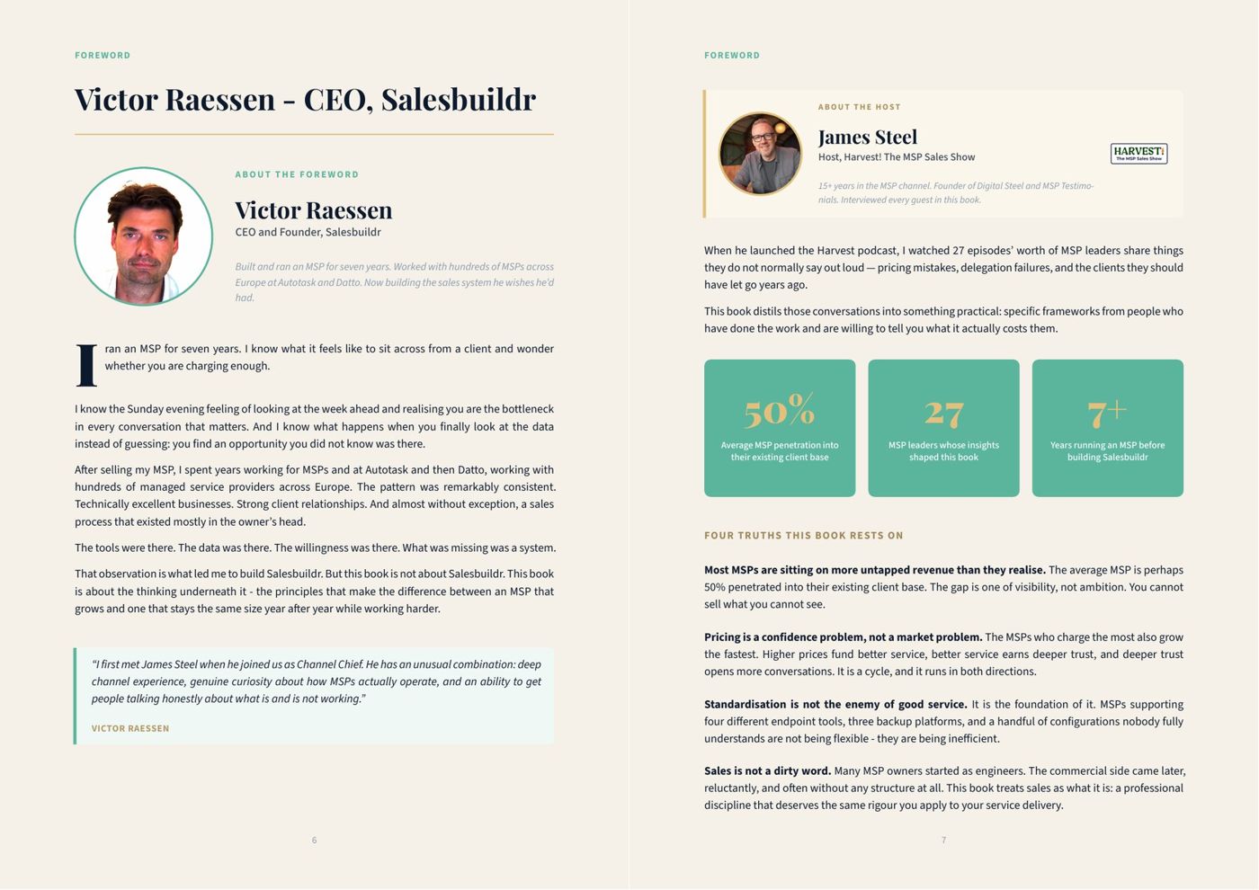 Foreword spread from the Harvest ebook, with notes from Victor Raessen and host James Steel