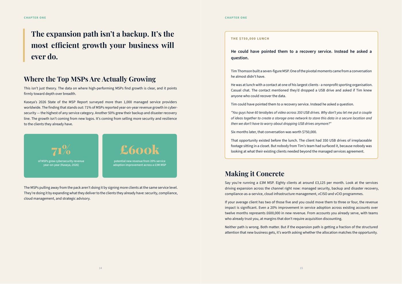 Chapter one spread from the Harvest ebook on where top MSPs find growth